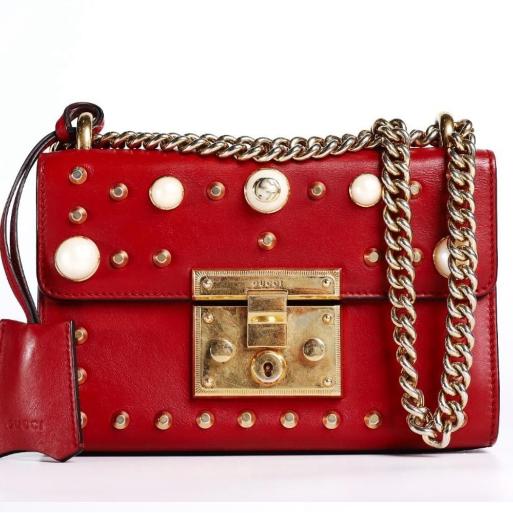 Gucci Red Leather Crossbody Bag with Gold Accents